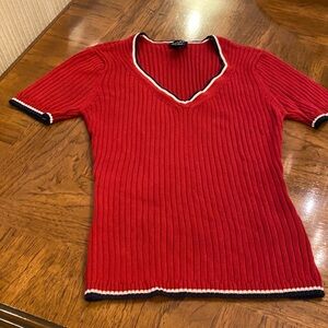 Guess Red V-Neck Ribbed Knit Top